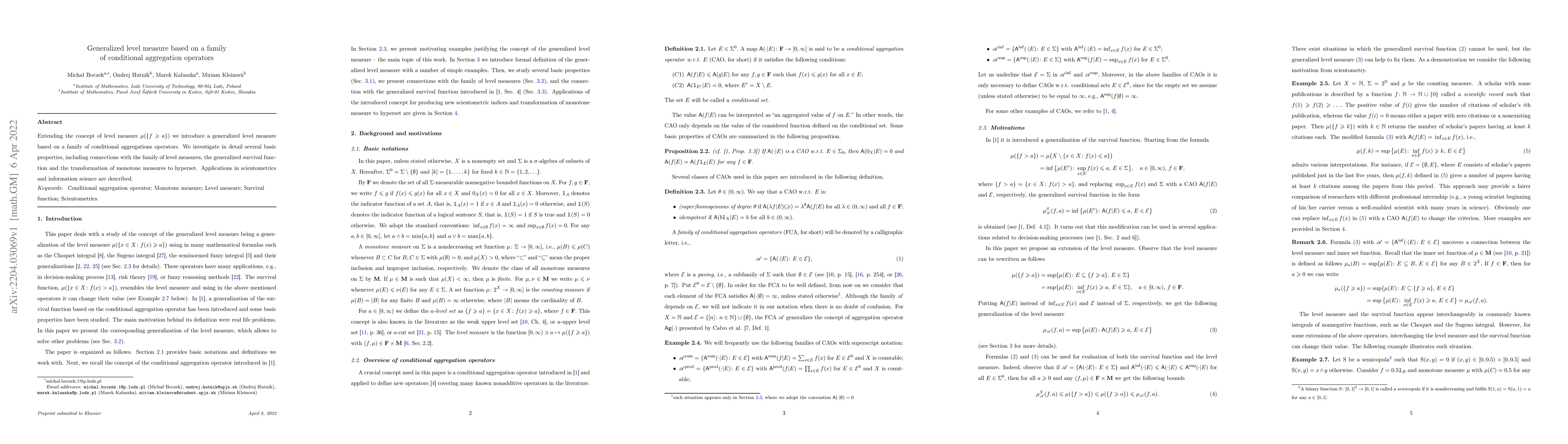 Thumbnail for Generalized level measure based on a family of conditional aggregation
  operators