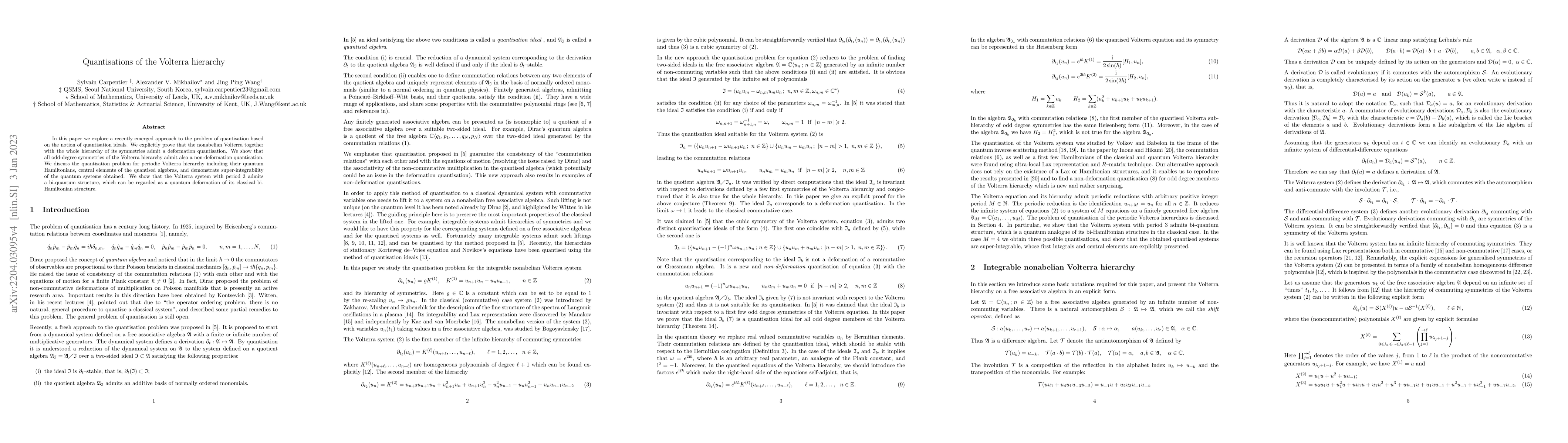 Thumbnail for Quantisations of the Volterra hierarchy