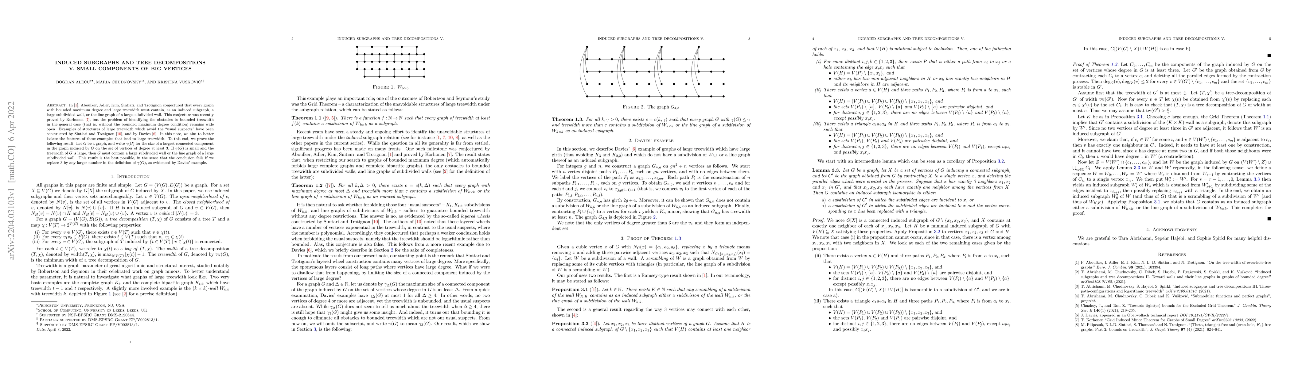 Thumbnail for Induced subgraphs and tree decompositions V. Small components of big
  vertices