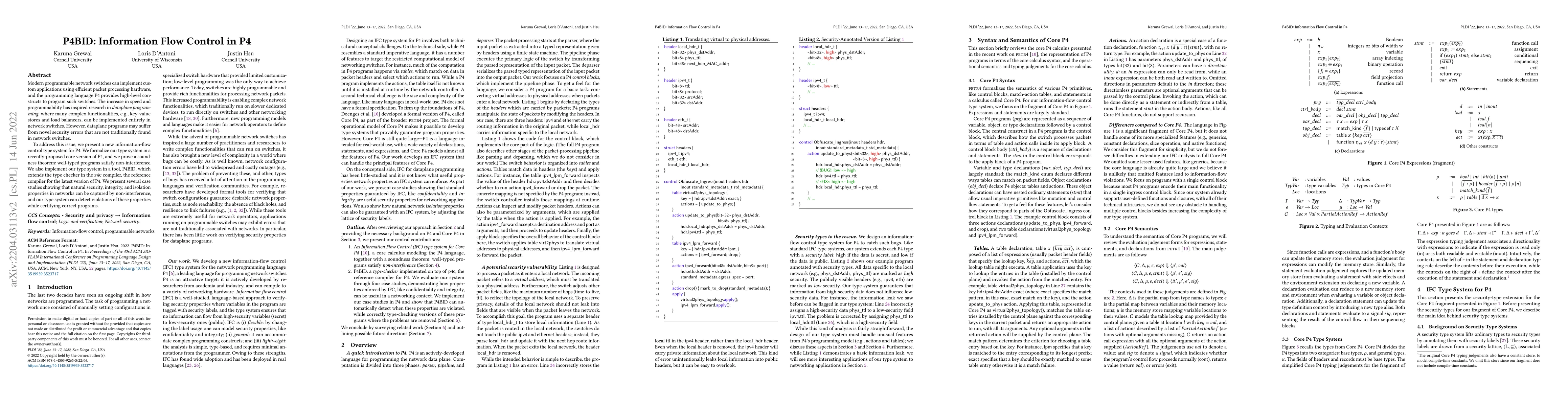 Thumbnail for P4BID: Information Flow Control in P4