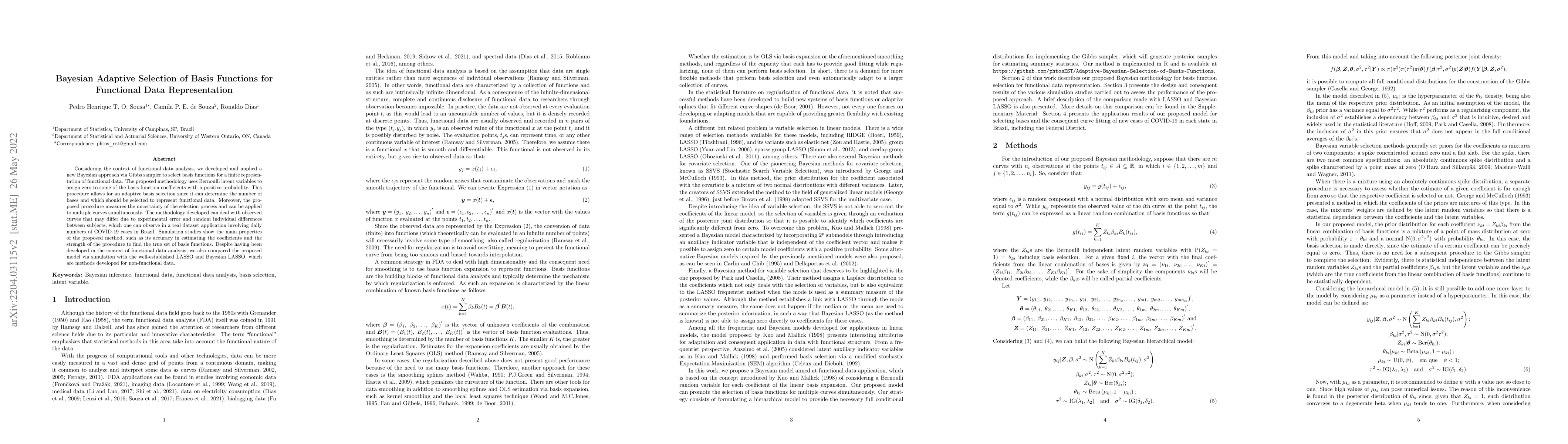 Thumbnail for Bayesian Adaptive Selection of Basis Functions for Functional Data
  Representation