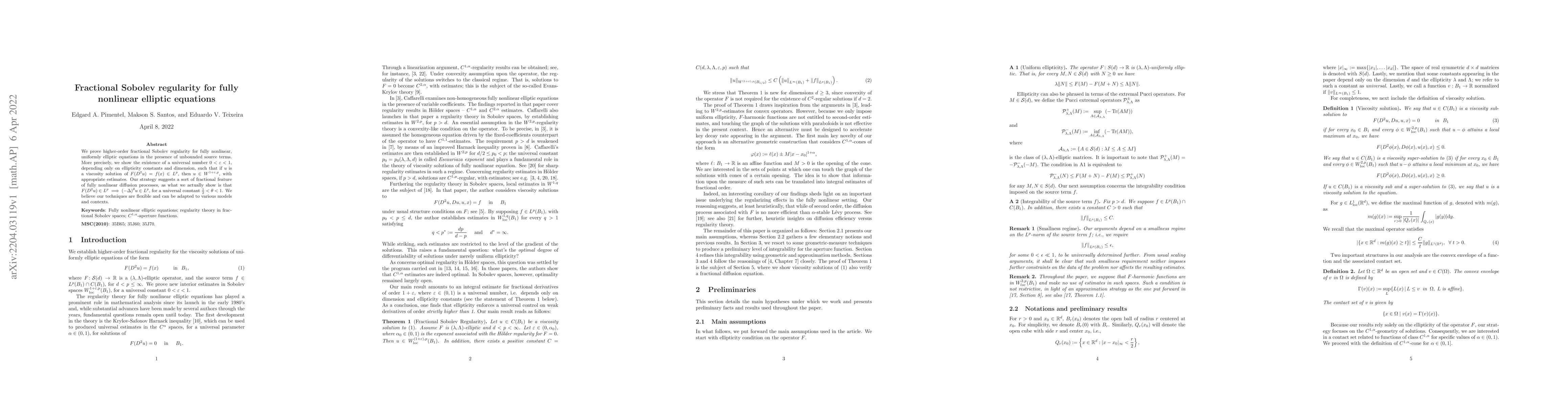 Thumbnail for Fractional Sobolev regularity for fully nonlinear elliptic equations