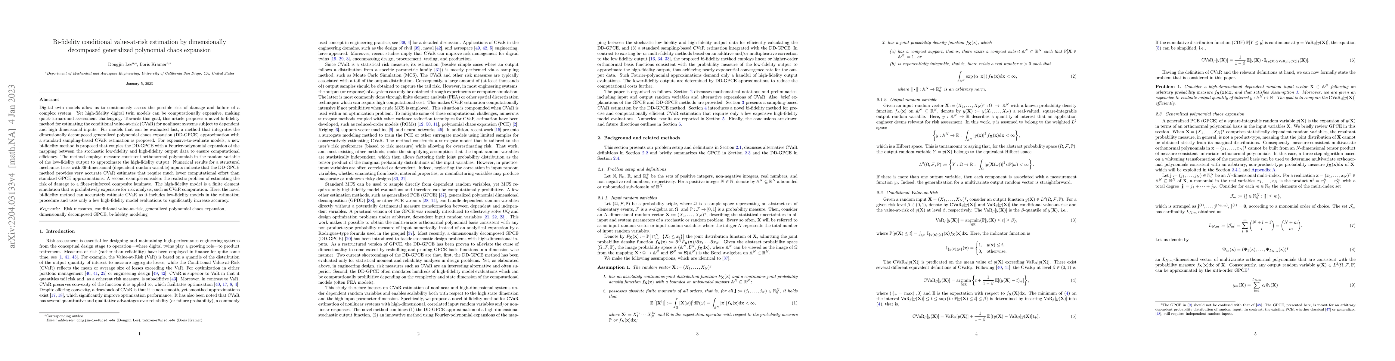 Thumbnail for Bi-fidelity conditional value-at-risk estimation by dimensionally
  decomposed generalized polynomial chaos expansion