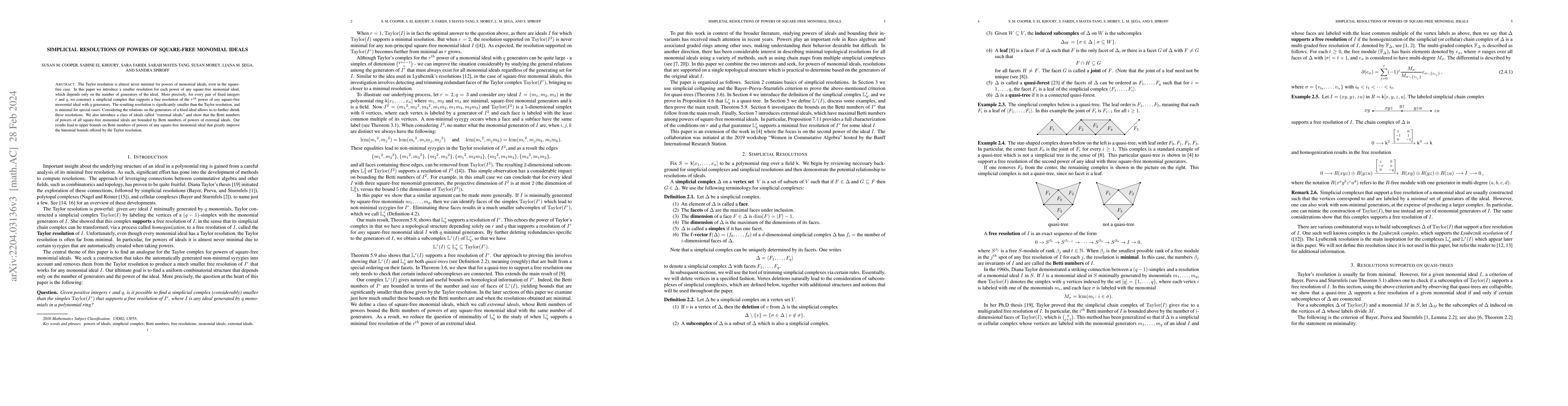 Thumbnail for Simplicial Resolutions of Powers of Square-free Monomial Ideals