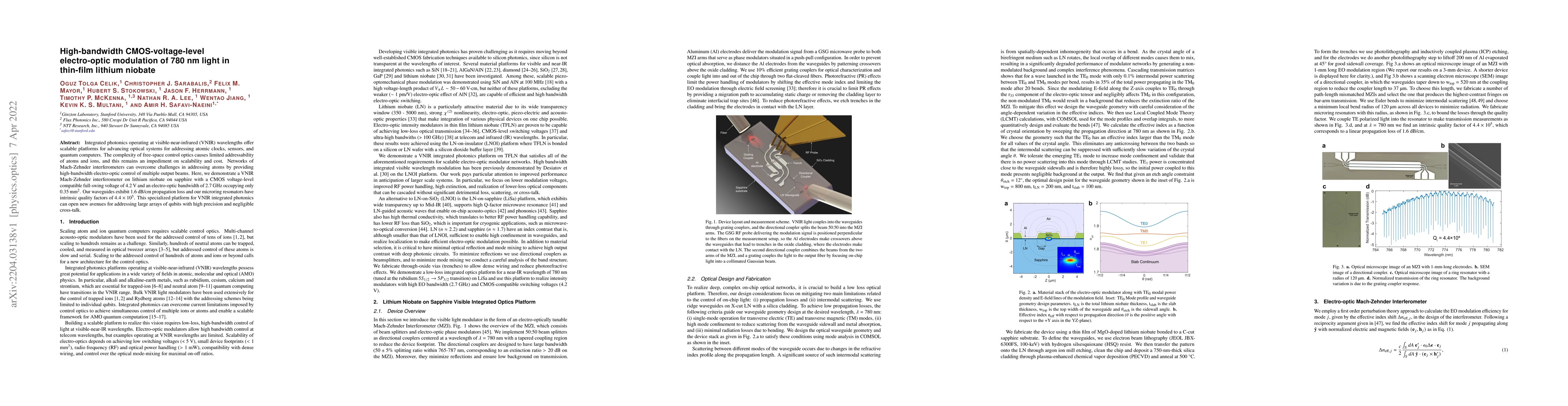 Thumbnail for High-bandwidth CMOS-voltage-level electro-optic modulation of 780 nm
  light in thin-film lithium niobate