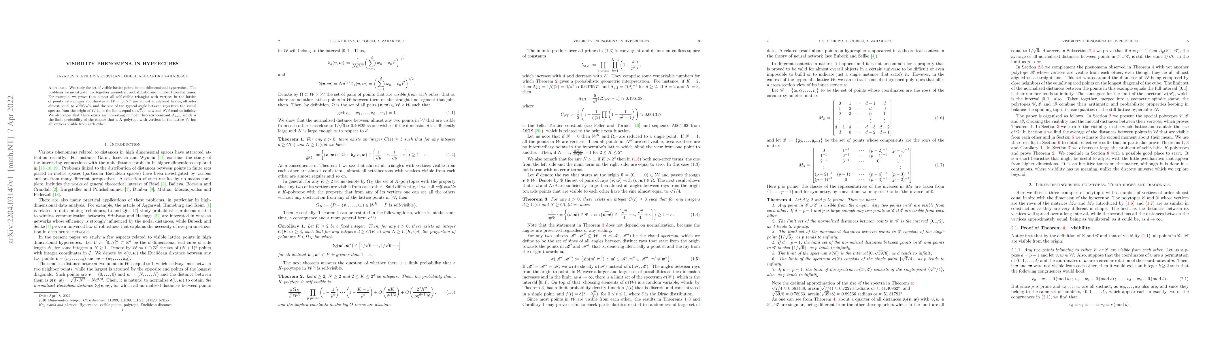 Thumbnail for Visibility phenomena in hypercubes