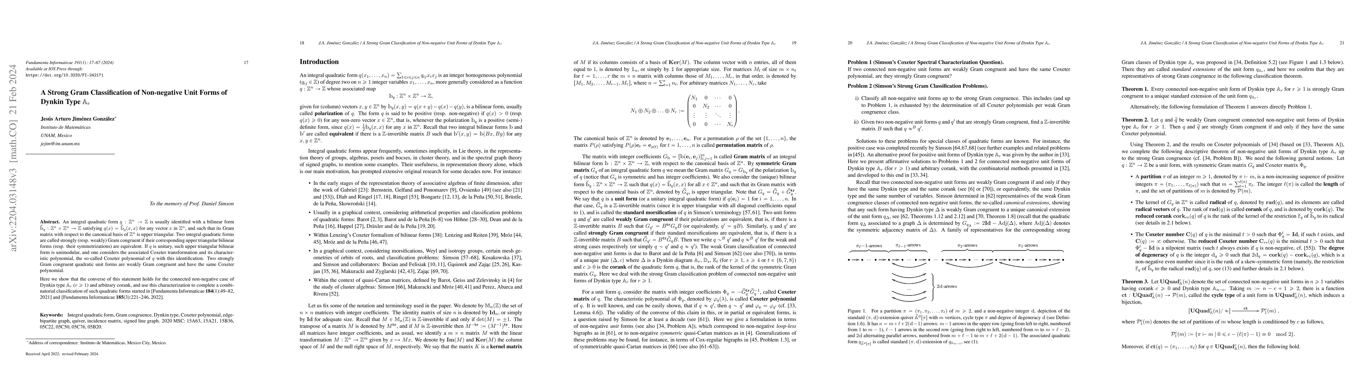 Thumbnail for A strong Gram classification of non-negative unit forms of Dynkin type A