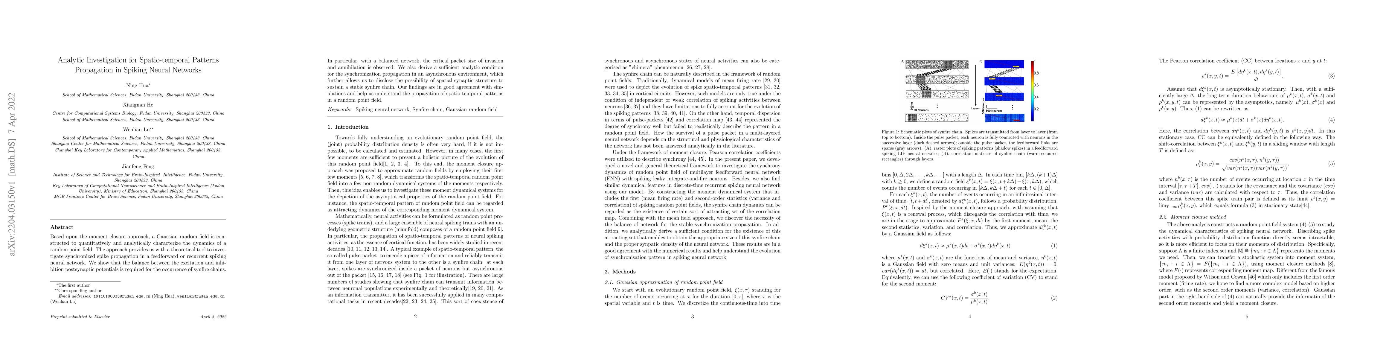 Thumbnail for Analytic Investigation for Spatio-temporal Patterns Propagation in
  Spiking Neural Networks