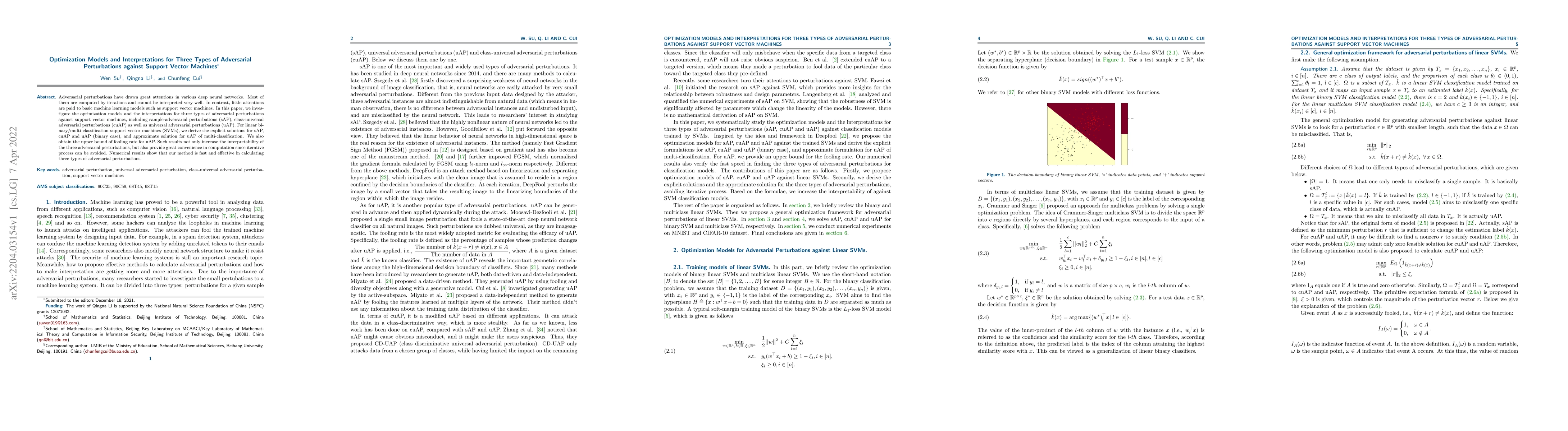 Thumbnail for Optimization Models and Interpretations for Three Types of Adversarial
  Perturbations against Support Vector Machines