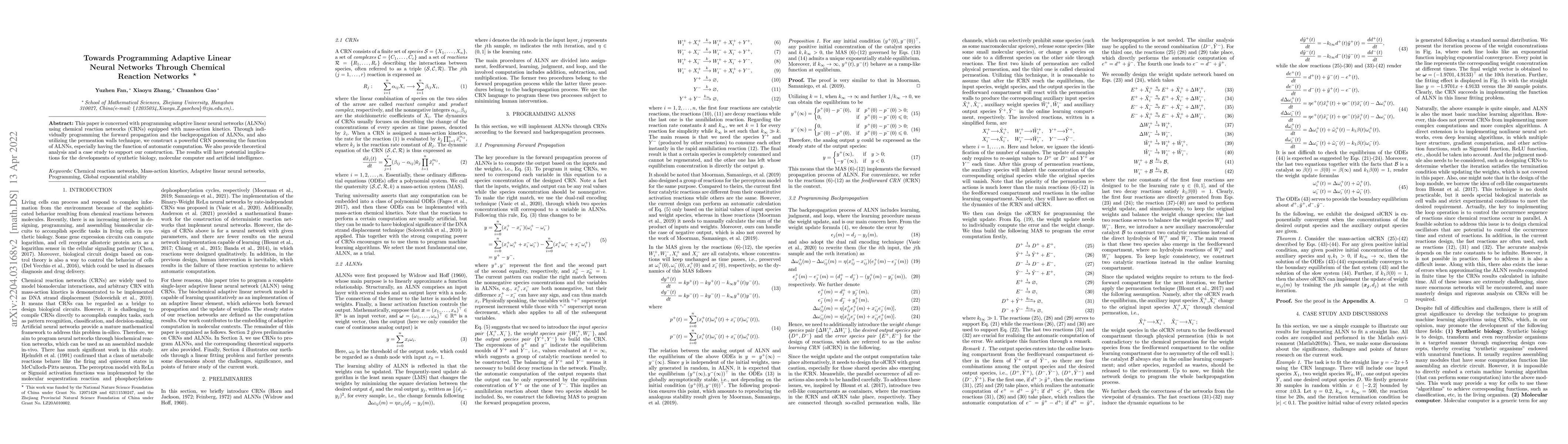 Thumbnail for Towards Programming Adaptive Linear Neural Networks Through Chemical
  Reaction Networks