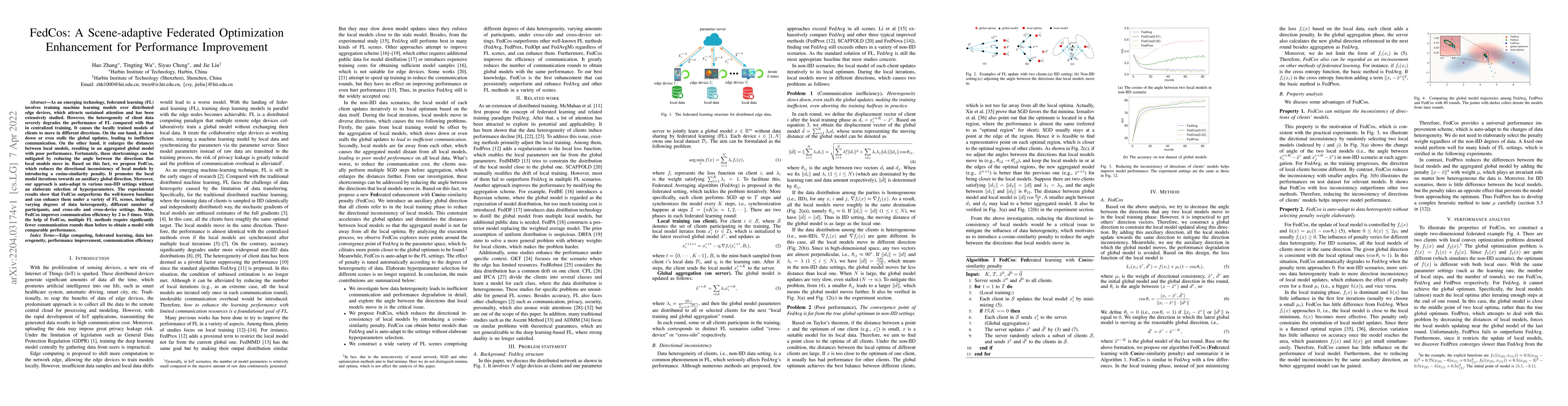 Thumbnail for FedCos: A Scene-adaptive Federated Optimization Enhancement for
  Performance Improvement