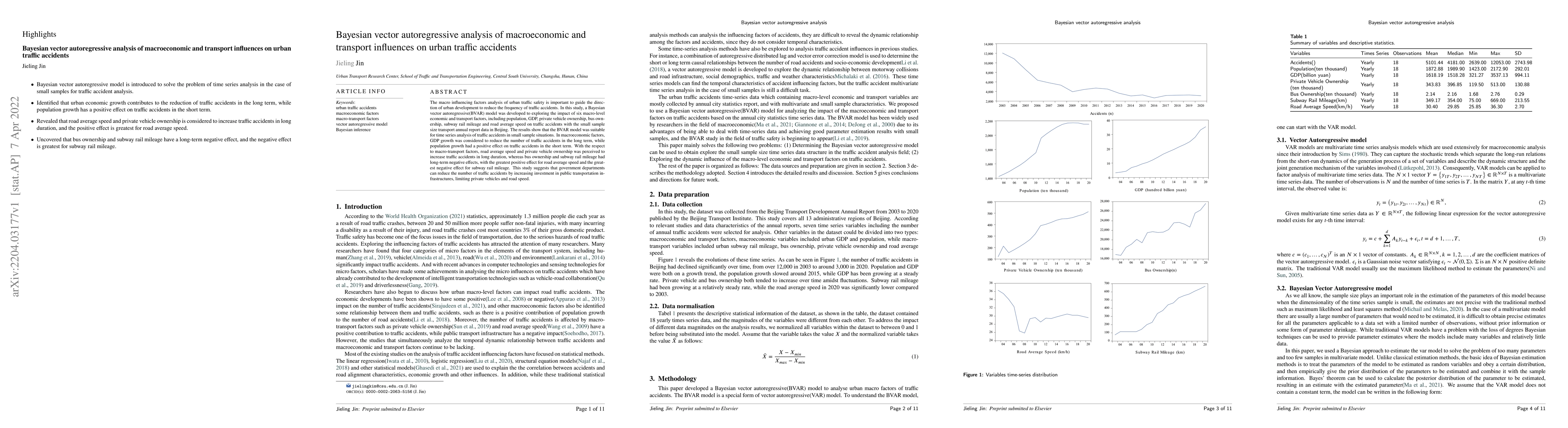 Thumbnail for Bayesian vector autoregressive analysis of macroeconomic and transport
  influences on urban traffic accidents