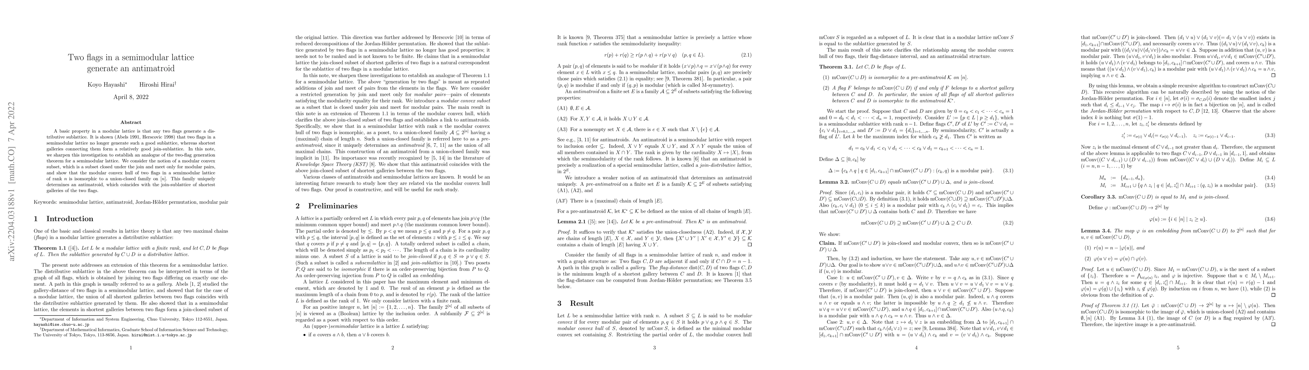 Thumbnail for Two flags in a semimodular lattice generate an antimatroid