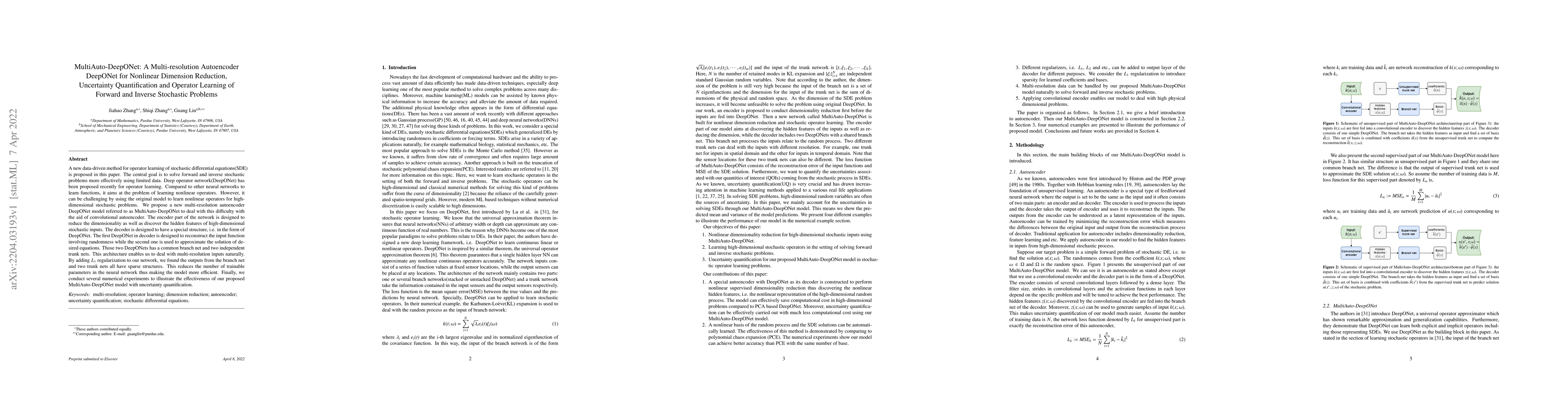 Thumbnail for MultiAuto-DeepONet: A Multi-resolution Autoencoder DeepONet for
  Nonlinear Dimension Reduction, Uncertainty Quantification and Operator
  Learning of Forward and Inverse Stochastic Problems