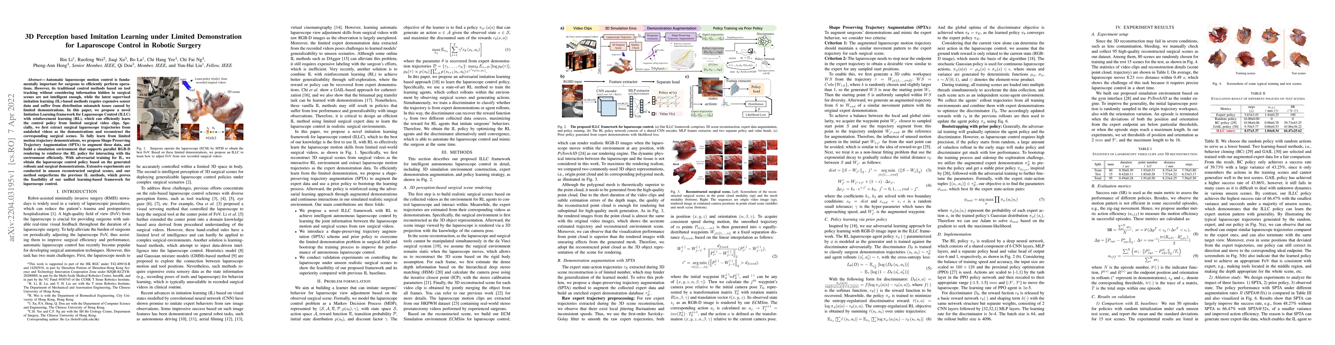 Thumbnail for 3D Perception based Imitation Learning under Limited Demonstration for
  Laparoscope Control in Robotic Surgery