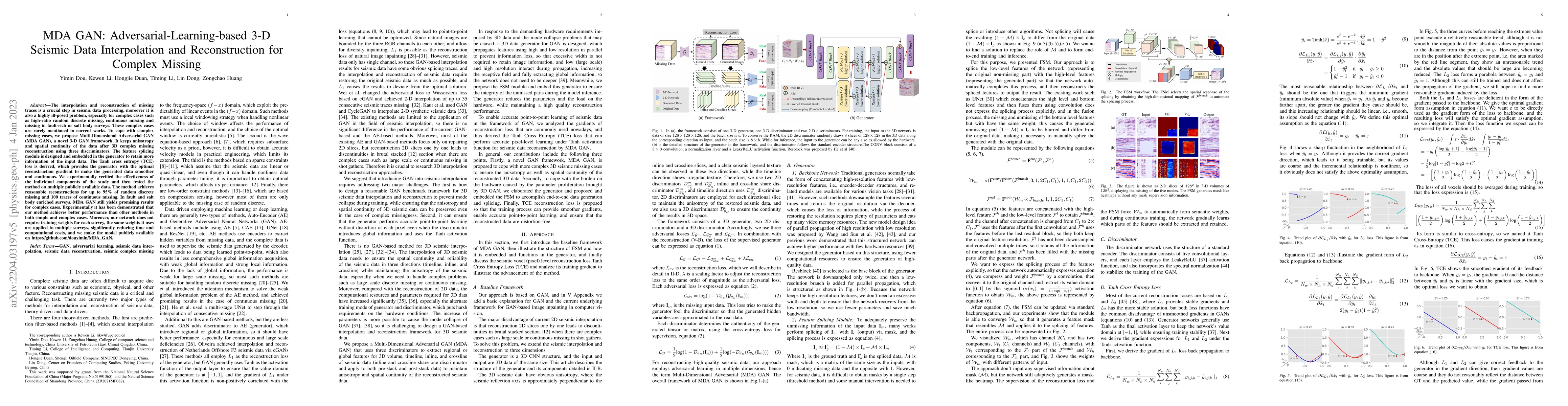 Thumbnail for MDA GAN: Adversarial-Learning-based 3-D Seismic Data Interpolation and
  Reconstruction for Complex Missing