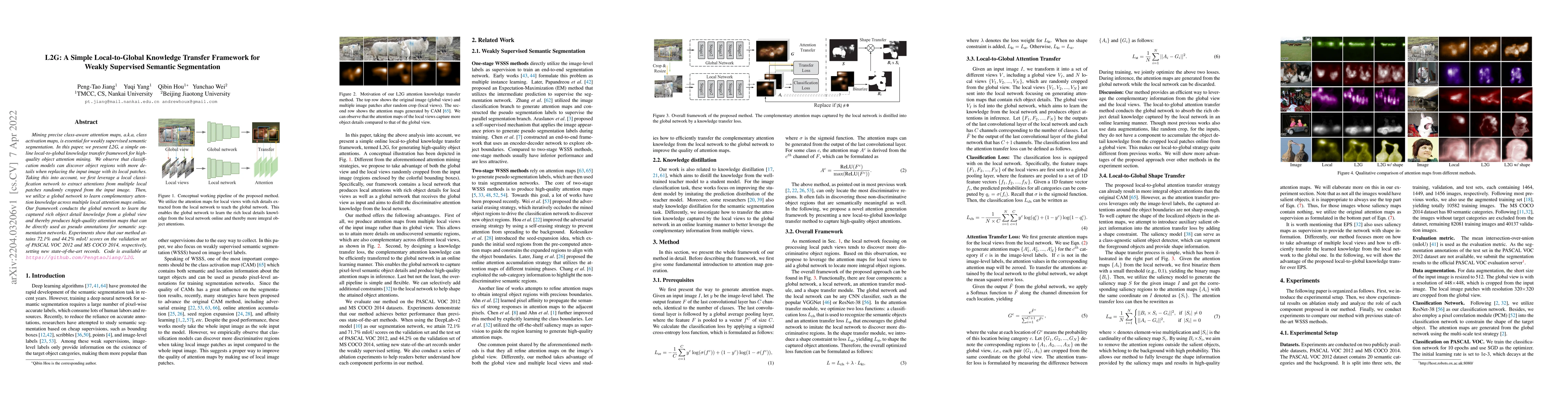 Thumbnail for L2G: A Simple Local-to-Global Knowledge Transfer Framework for Weakly
  Supervised Semantic Segmentation