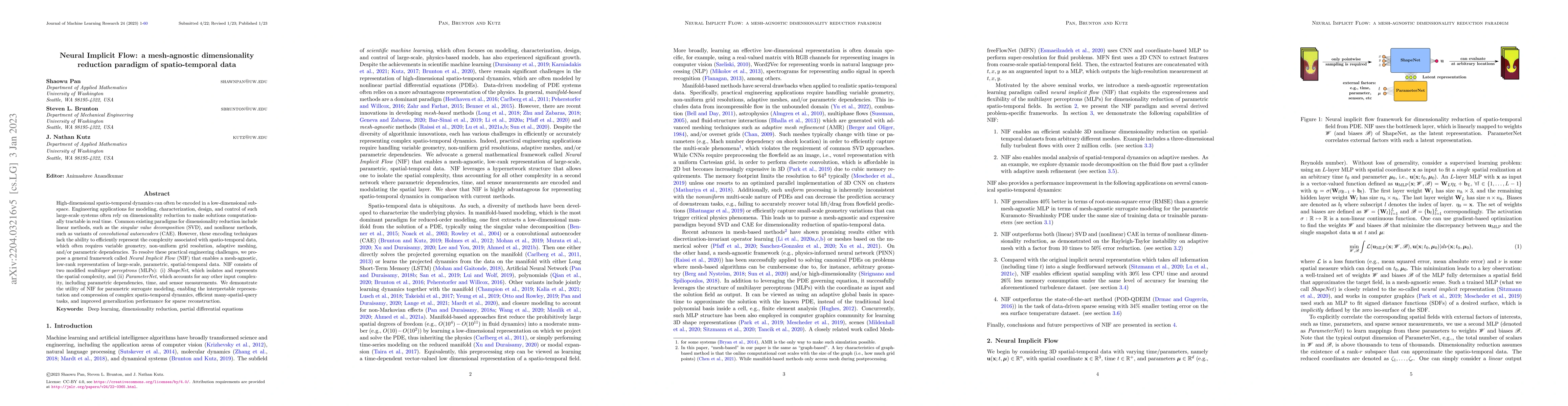 Thumbnail for Neural Implicit Flow: a mesh-agnostic dimensionality reduction paradigm
  of spatio-temporal data