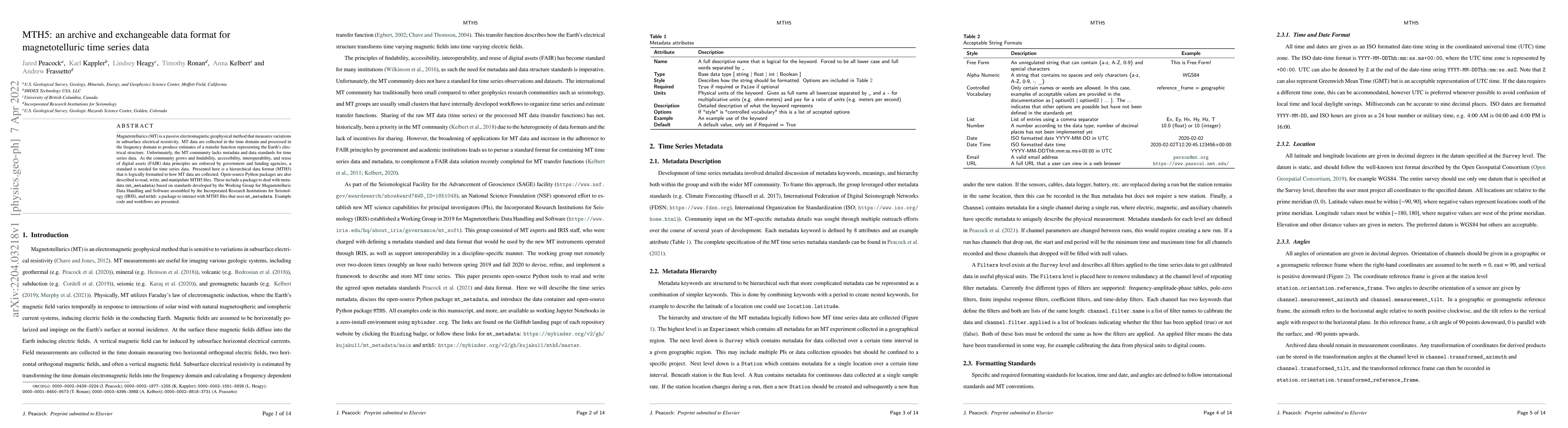 Thumbnail for MTH5: an archive and exchangeable data format for magnetotelluric time
  series data