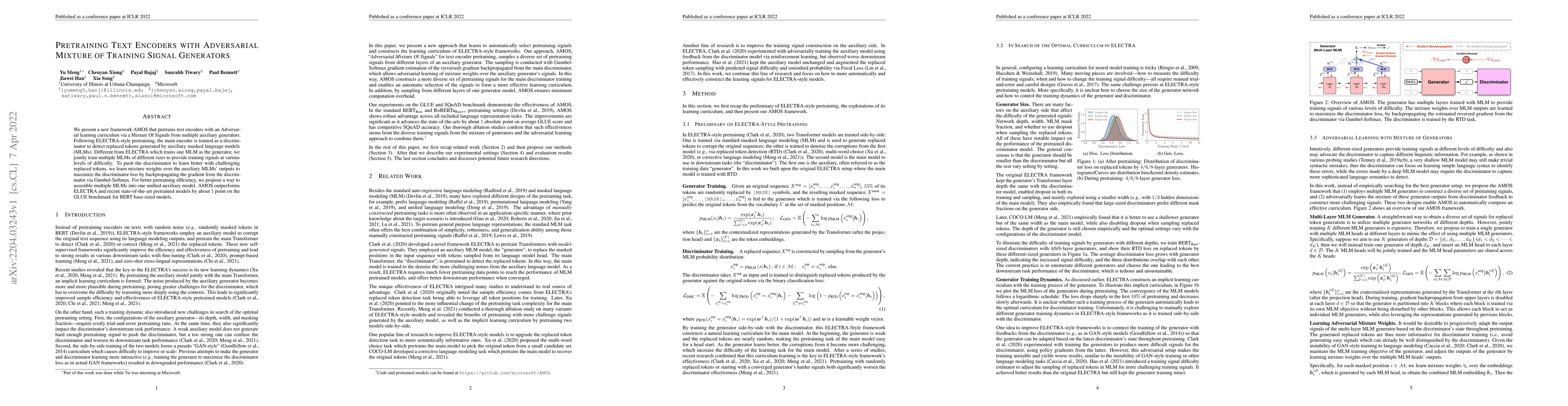 Thumbnail for Pretraining Text Encoders with Adversarial Mixture of Training Signal
  Generators