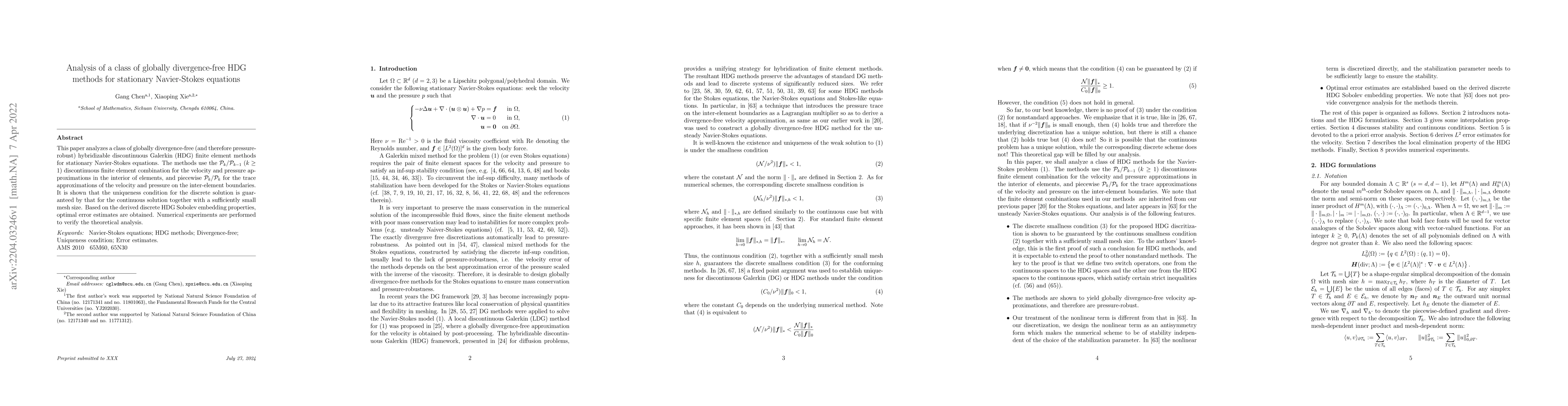 Thumbnail for Analysis of a class of globally divergence-free HDG methods for
  stationary Navier-Stokes equations