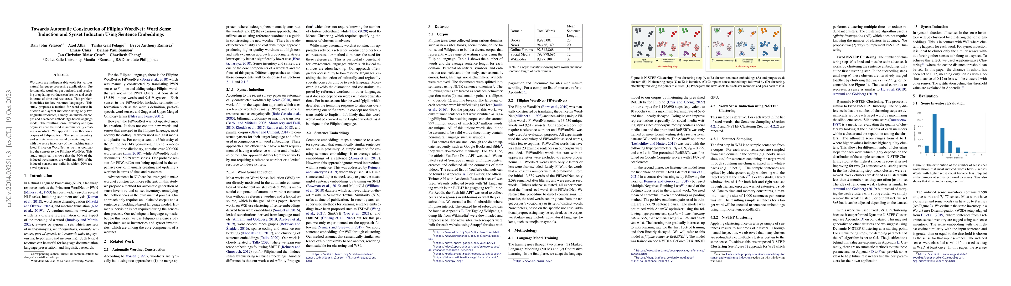 Thumbnail for Towards Automatic Construction of Filipino WordNet: Word Sense Induction
  and Synset Induction Using Sentence Embeddings