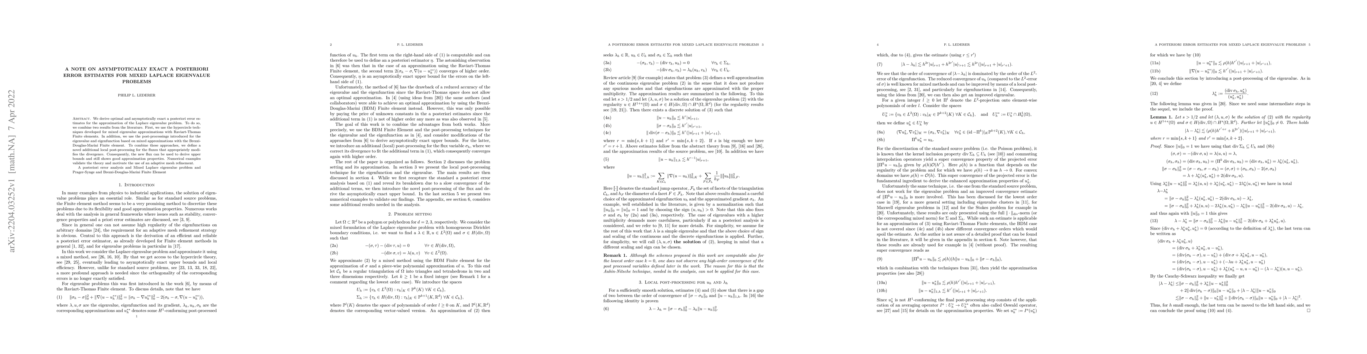 Thumbnail for A note on asymptotically exact a posteriori error estimates for mixed
  Laplace eigenvalue problems