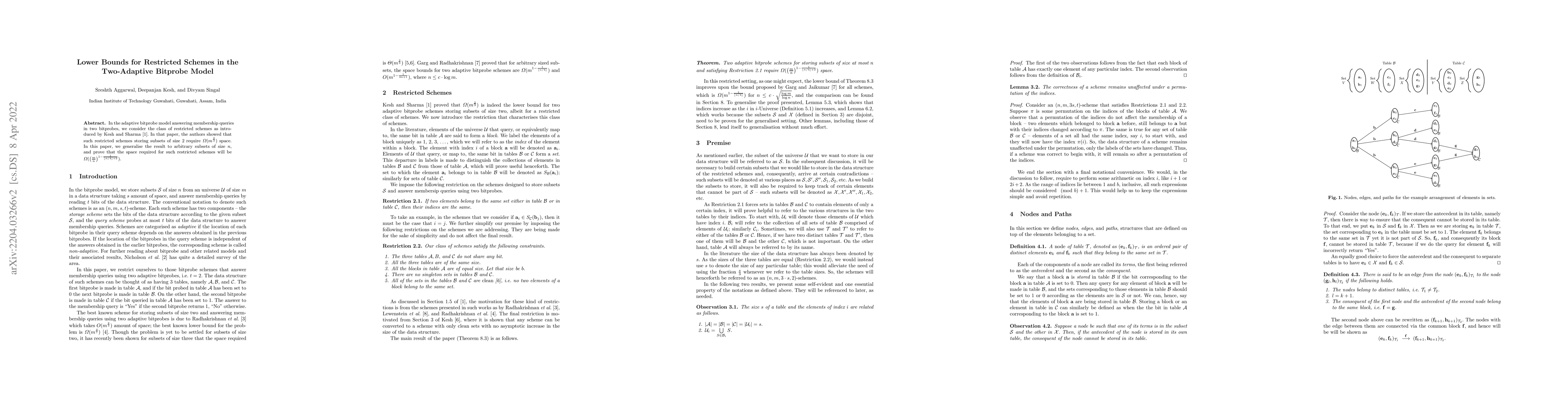 Thumbnail for Lower Bounds for Restricted Schemes in the Two-Adaptive Bitprobe Model