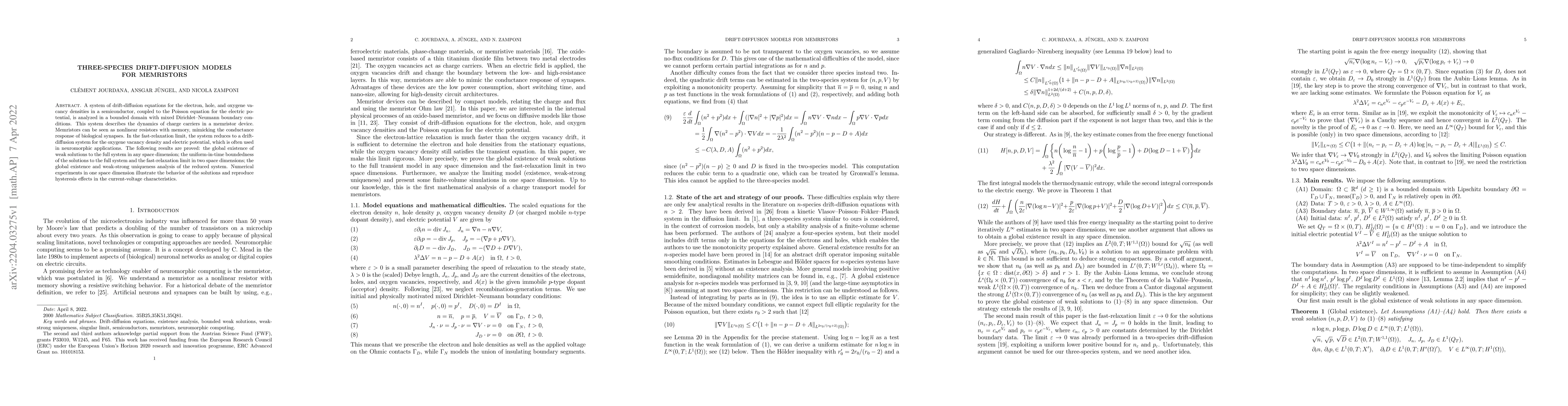 Thumbnail for Three-species drift-diffusion models for memristors
