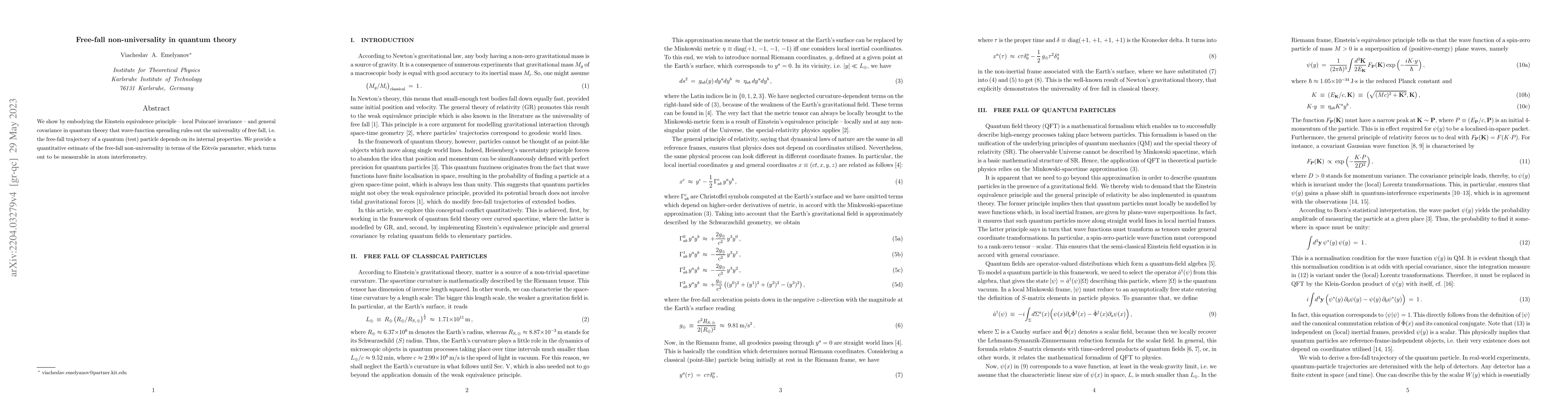 Thumbnail for Free-fall non-universality in quantum theory