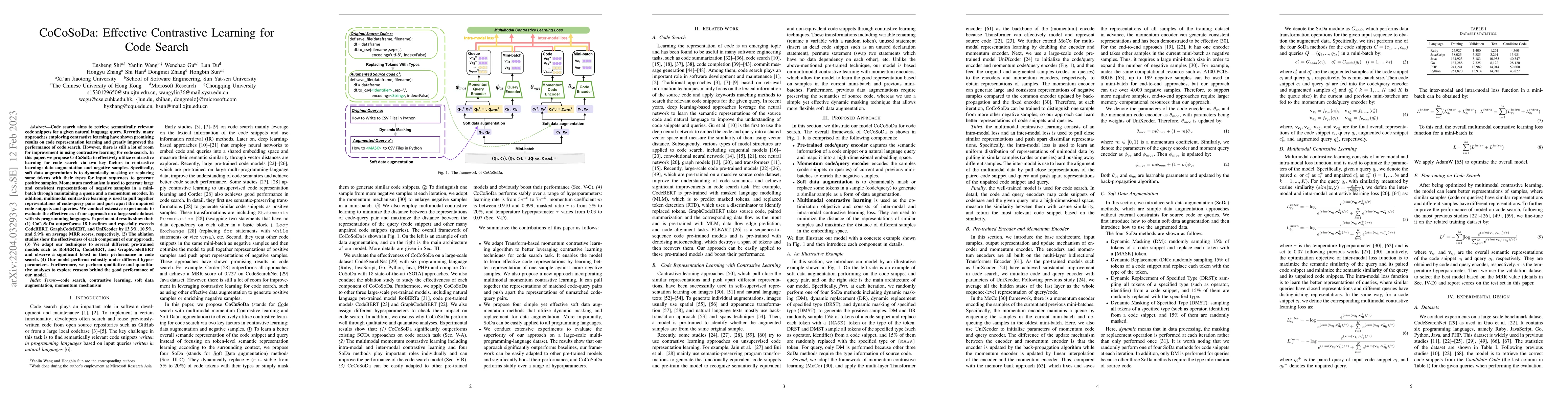 Thumbnail for CoCoSoDa: Effective Contrastive Learning for Code Search