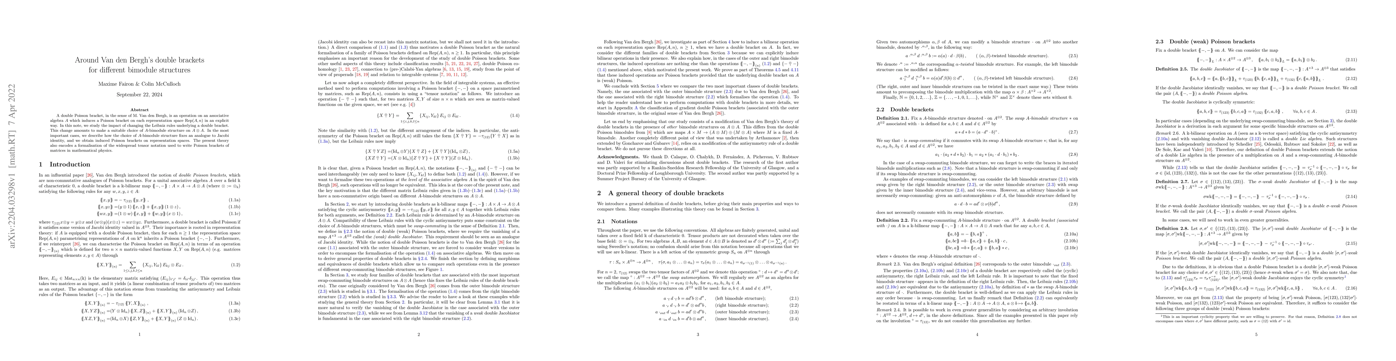 Thumbnail for Around Van den Bergh's double brackets for different bimodule structures