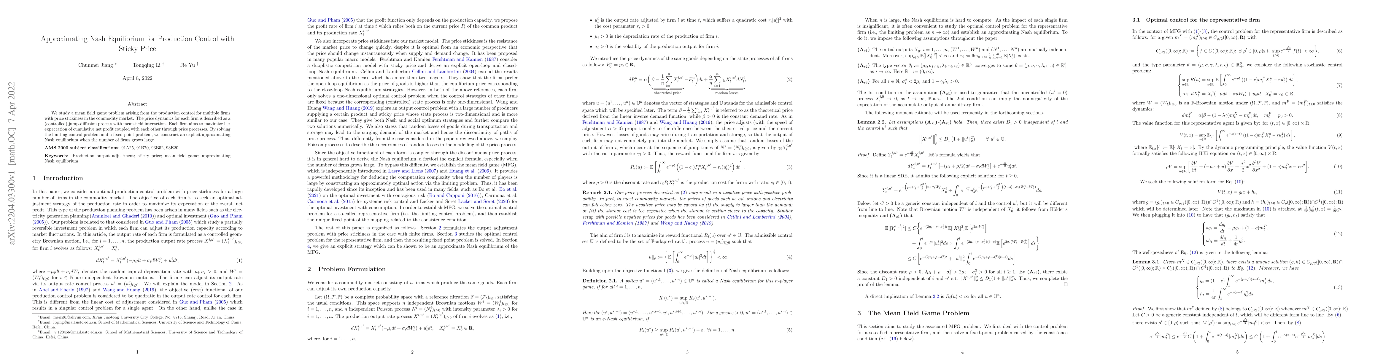 Thumbnail for Approximating Nash Equilibrium for Production Control with Sticky Price