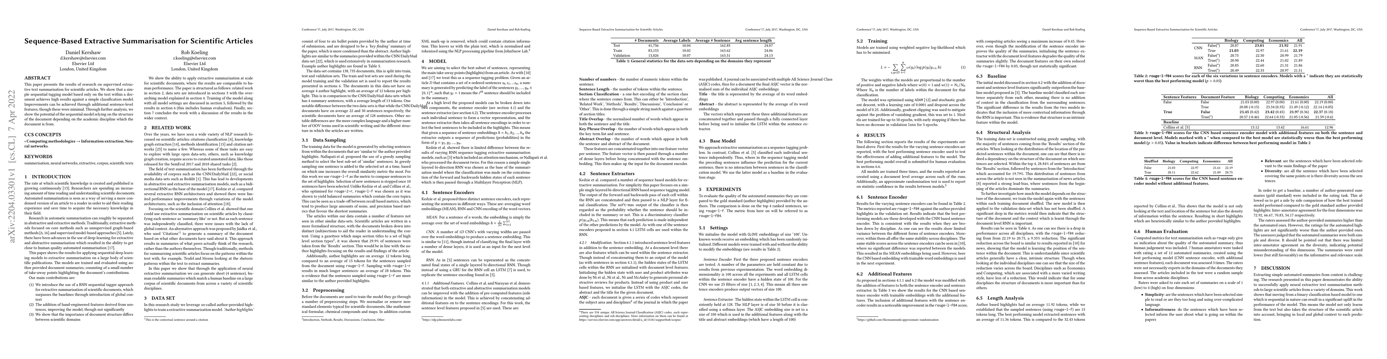 Thumbnail for Sequence-Based Extractive Summarisation for Scientific Articles
