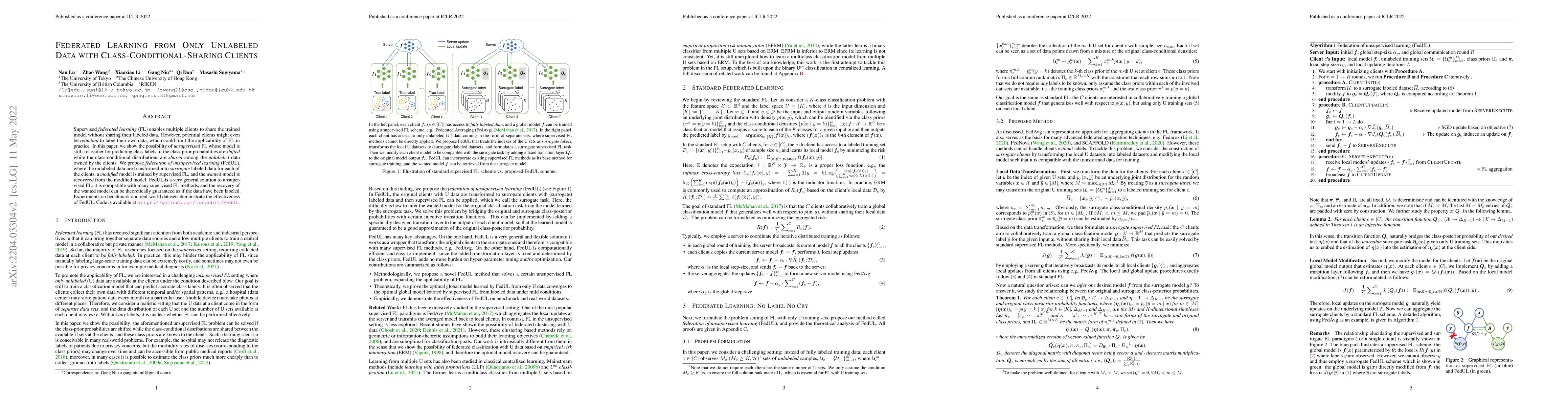 Thumbnail for Federated Learning from Only Unlabeled Data with
  Class-Conditional-Sharing Clients