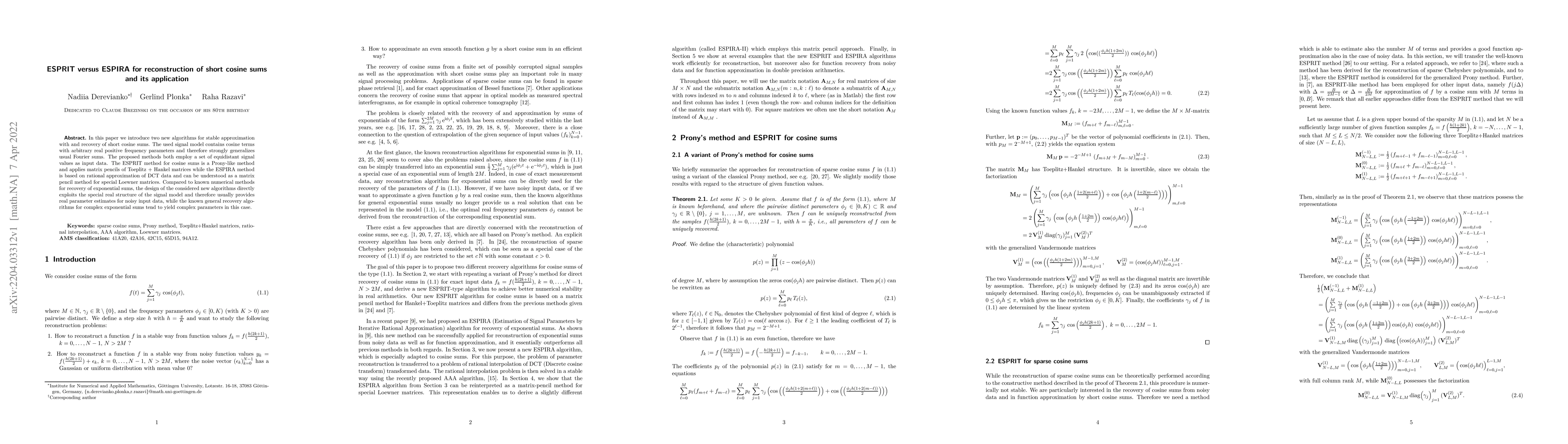 Thumbnail for ESPRIT versus ESPIRA for reconstruction of short cosine sums and its
  application