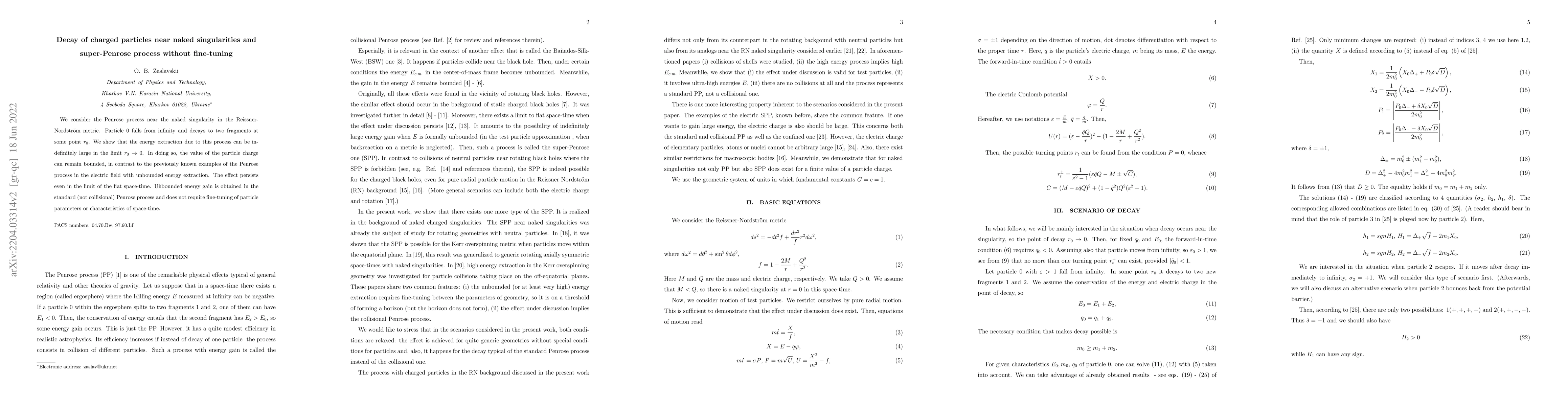 Thumbnail for Decay of charged particles near naked singularities and super-Penrose
  process without fine-tuning