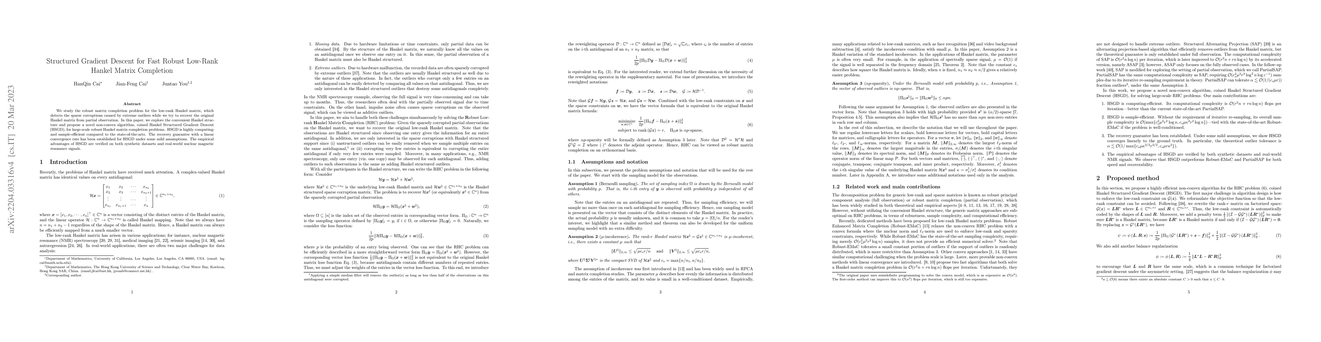 Thumbnail for Structured Gradient Descent for Fast Robust Low-Rank Hankel Matrix
  Completion