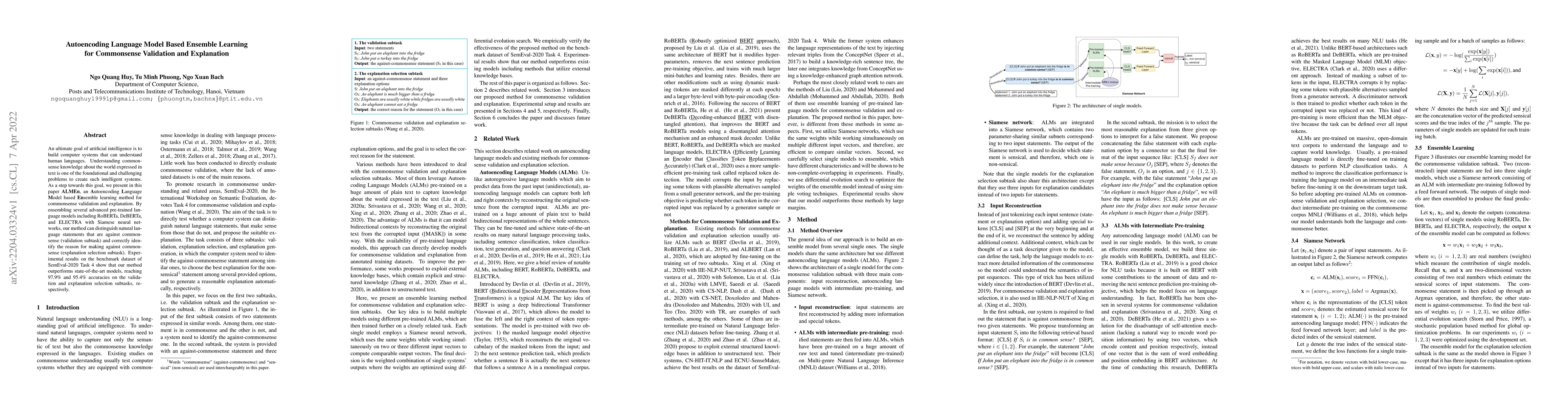Thumbnail for Autoencoding Language Model Based Ensemble Learning for Commonsense
  Validation and Explanation