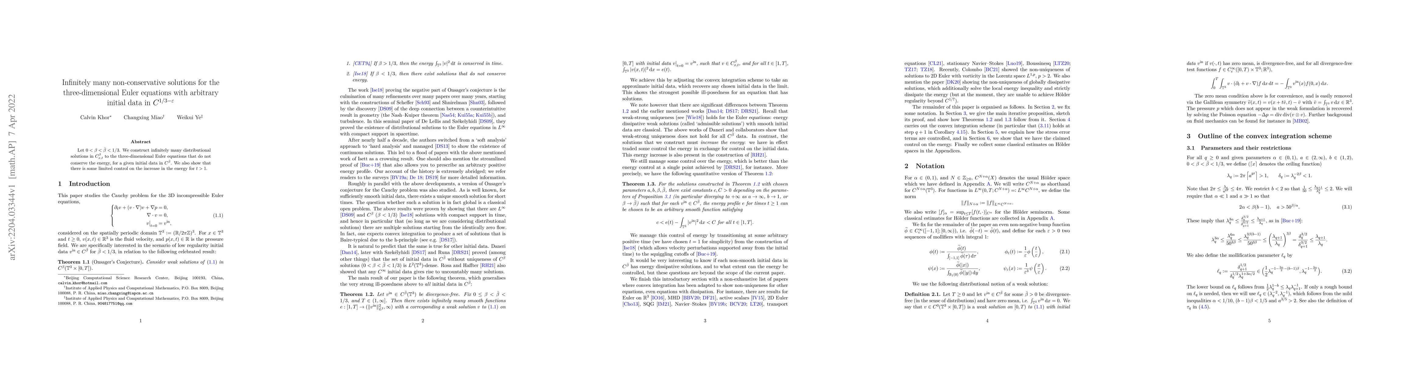 Thumbnail for Infinitely many non-conservative solutions for the three-dimensional
  Euler equations with arbitrary initial data in $C^{1/3-\epsilon}$