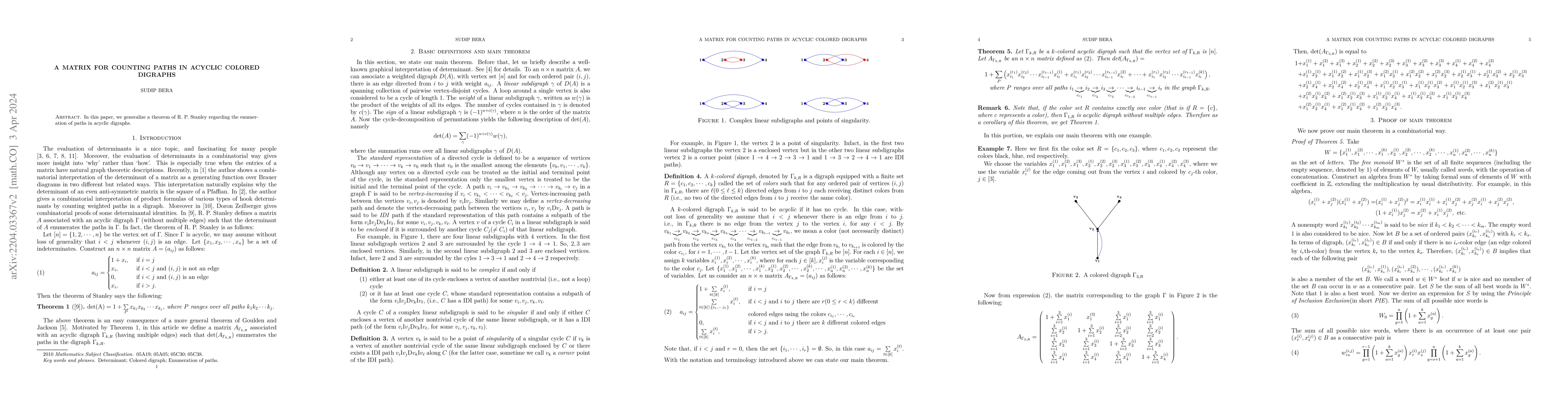 Thumbnail for A matrix for counting paths in acyclic colored digraphs