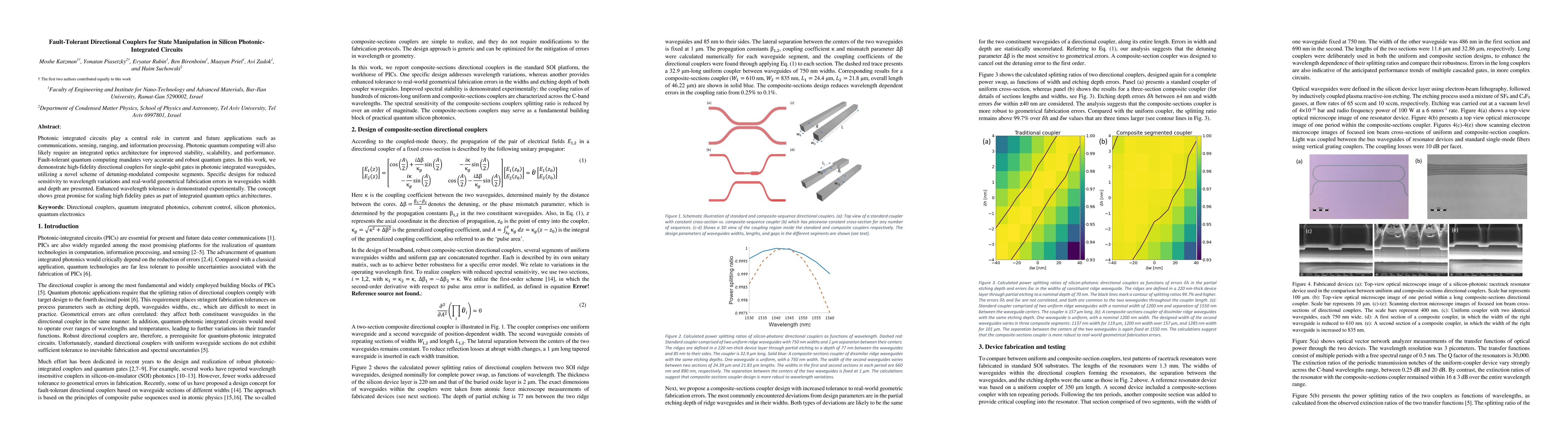 Thumbnail for Fault-Tolerant Directional Couplers for State Manipulation in Silicon
  Photonic-Integrated Circuits