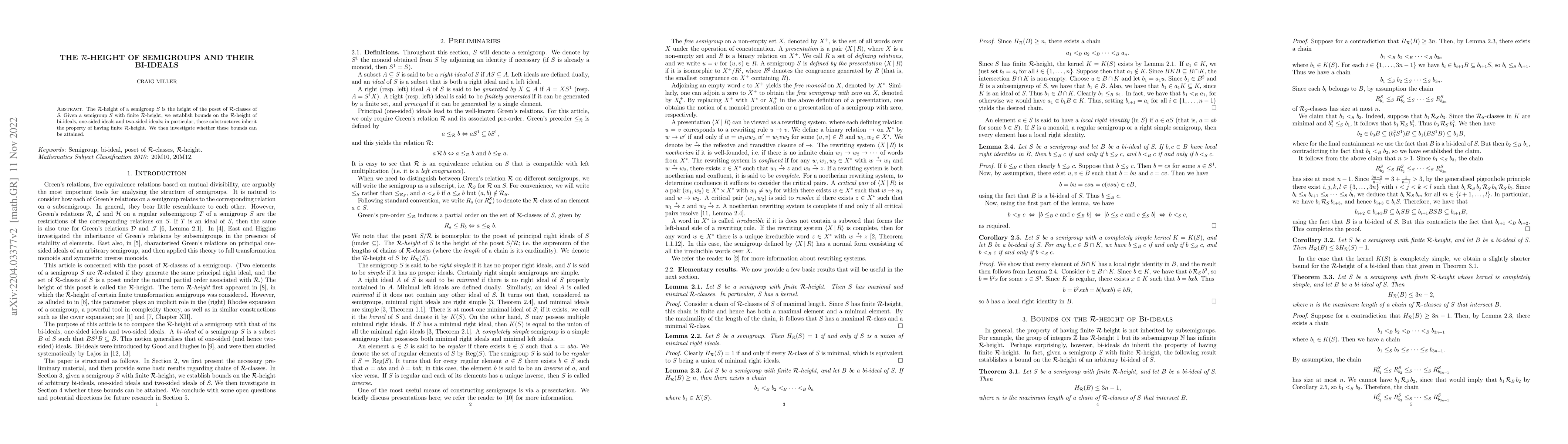 Thumbnail for The $\mathcal{R}$-height of semigroups and their bi-ideals