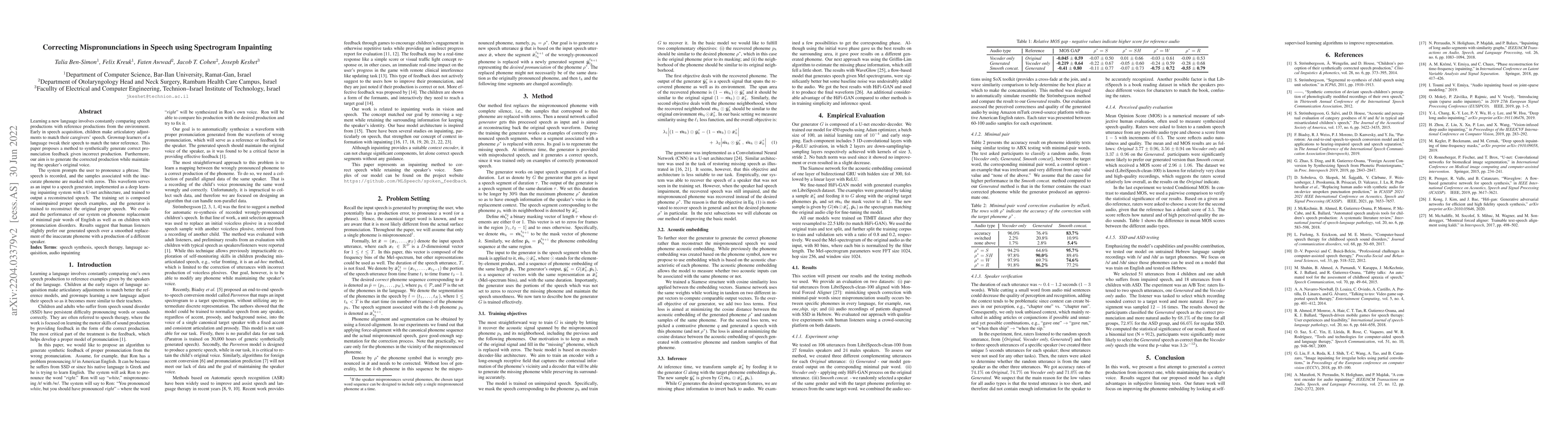 Thumbnail for Correcting Mispronunciations in Speech using Spectrogram Inpainting
