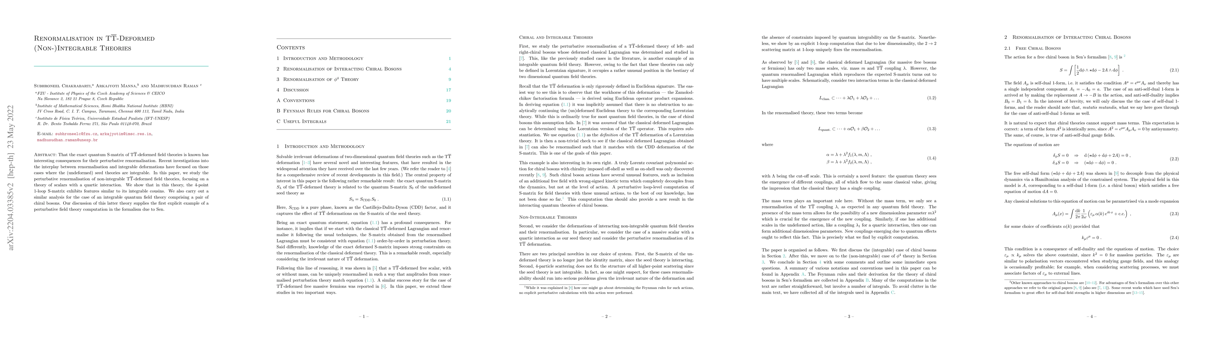 Thumbnail for Renormalisation in $\text{T}\bar{\text{T}}$-Deformed (Non-)Integrable
  Theories