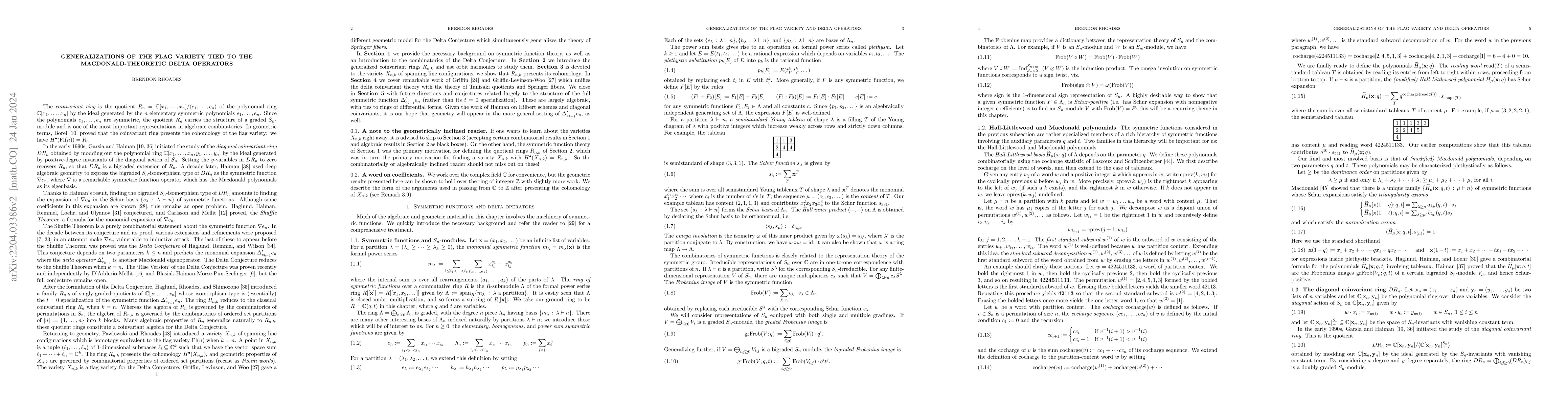Thumbnail for Generalizations of the flag variety tied to the Macdonald-theoretic
  delta operators