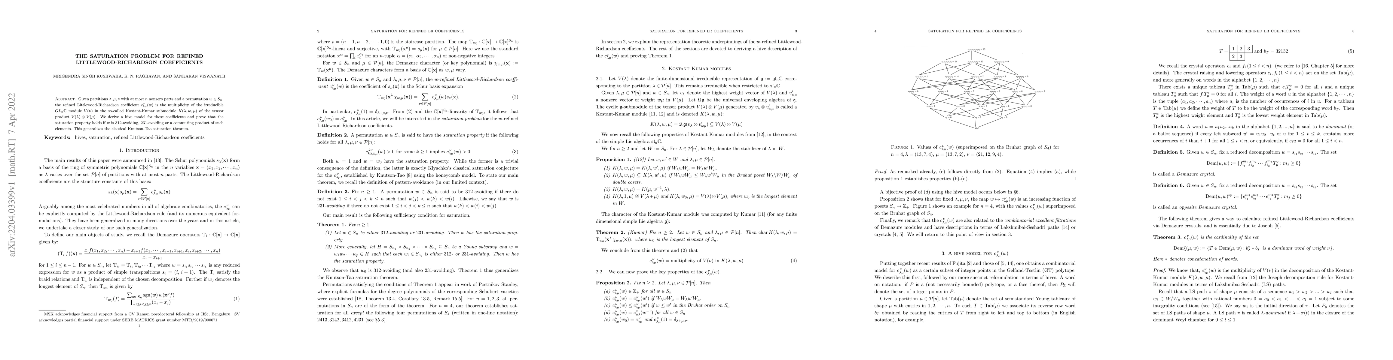 Thumbnail for The saturation problem for refined Littlewood-Richardson coefficients