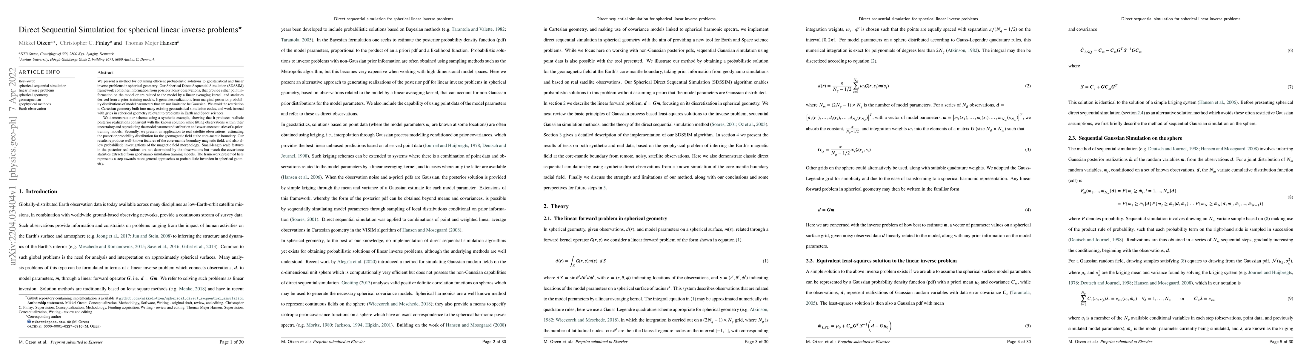 Thumbnail for Direct Sequential Simulation for spherical linear inverse problems