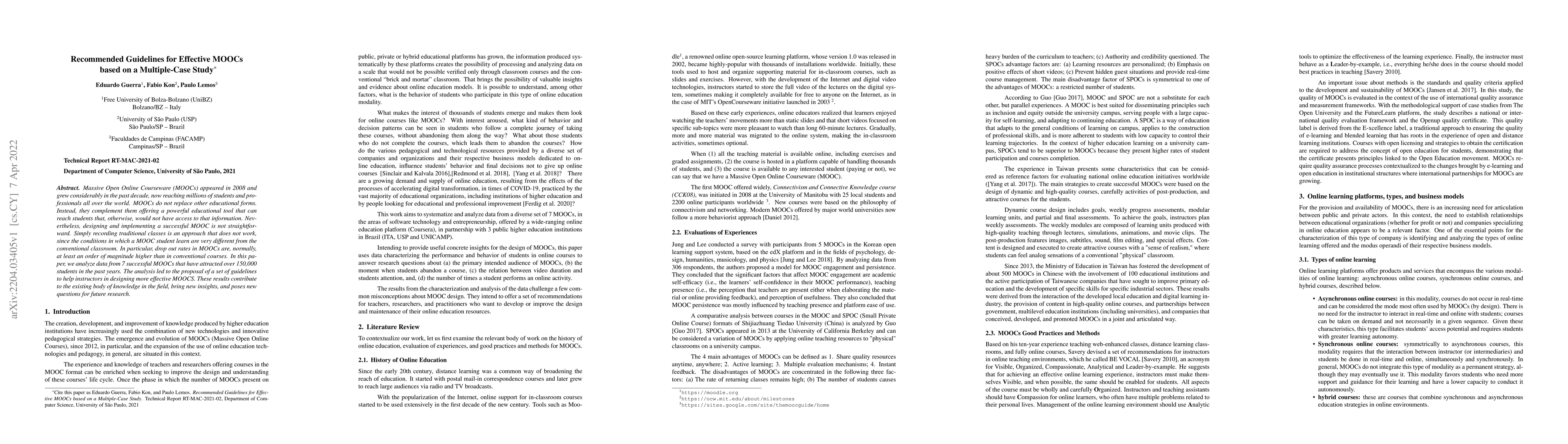 Thumbnail for Recommended Guidelines for Effective MOOCs based on a Multiple-Case
  Study