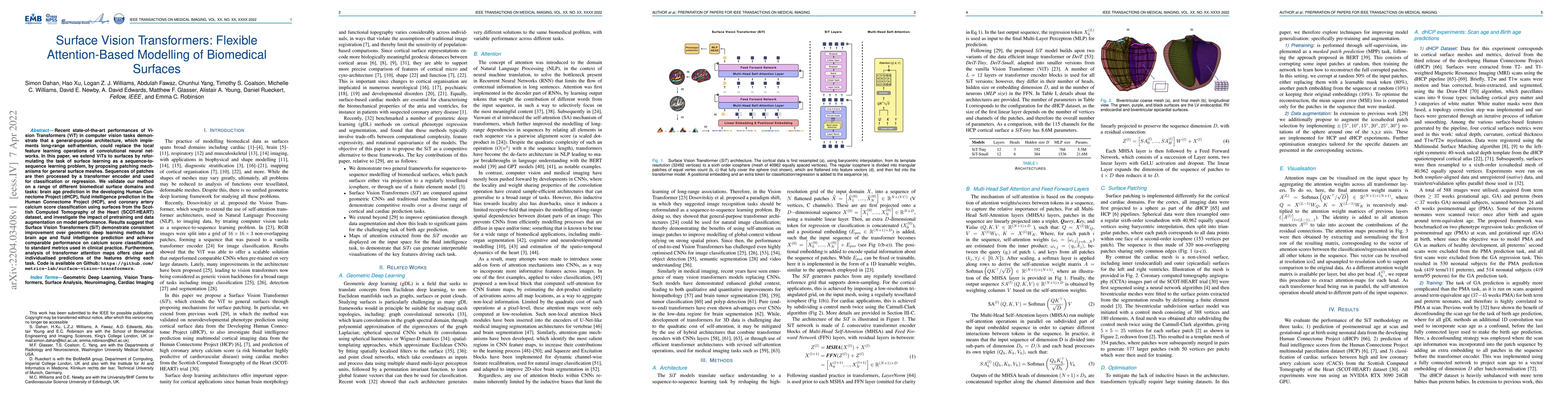 Thumbnail for Surface Vision Transformers: Flexible Attention-Based Modelling of
  Biomedical Surfaces